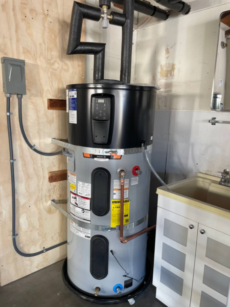 water heater next to the sink