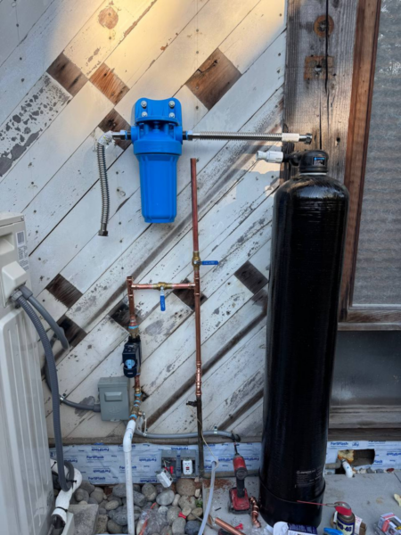 water softener with a black tank