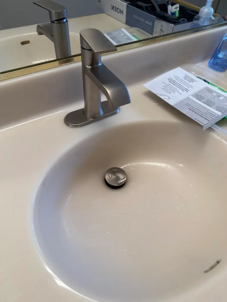 Vanity faucet installed on a bathroom sink