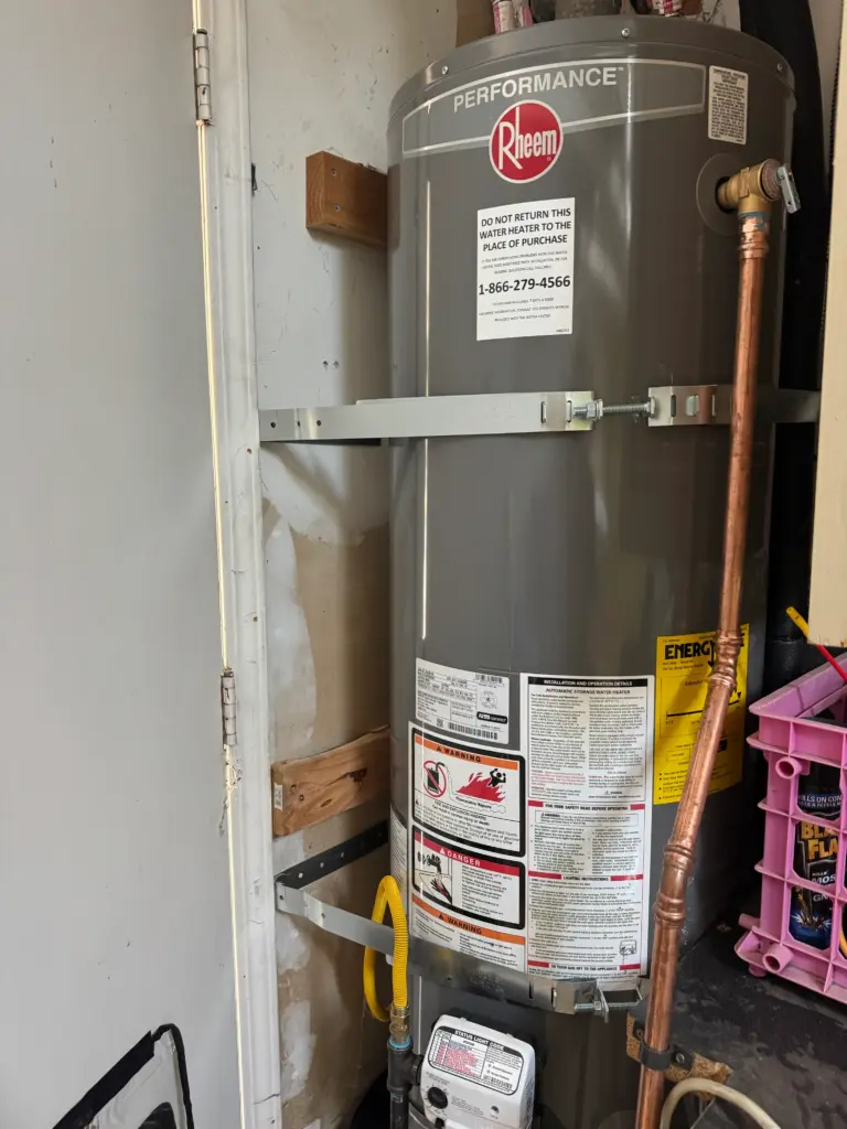 Rheem 40 gallon gas water heater installed