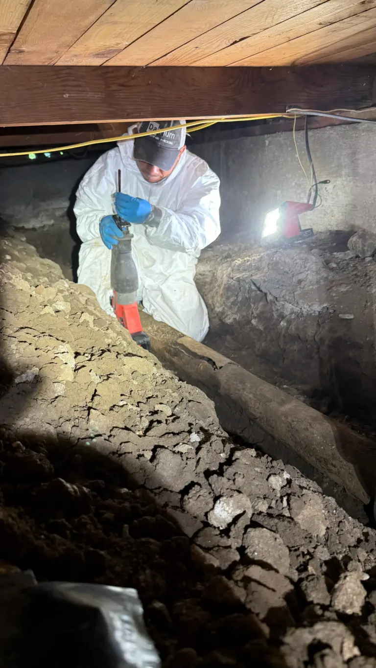 Excavated section of a residential main sewer line