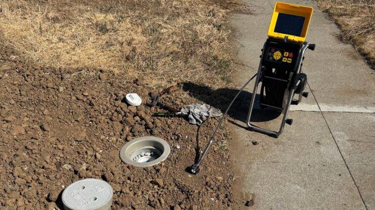 Hydro jetting equipment used to clean a drain line