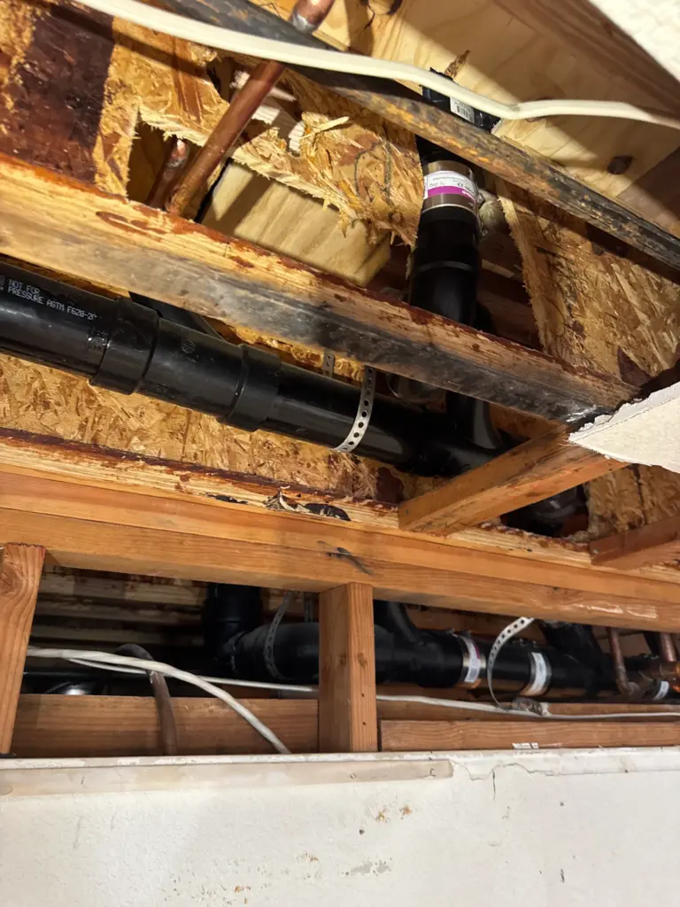 Plumber locating a water leak in a residential plumbing line