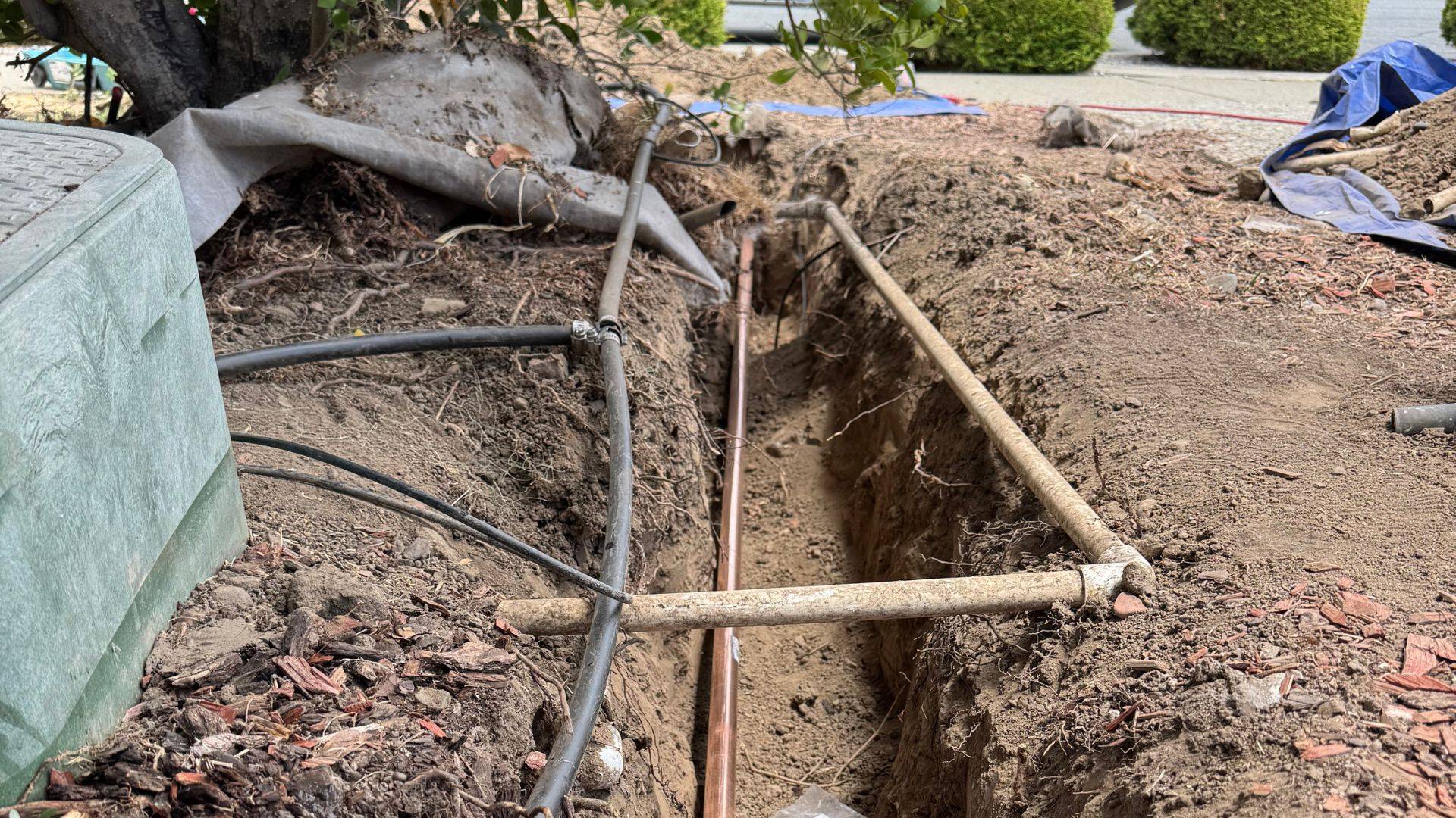New main water line installed in an excavated trench