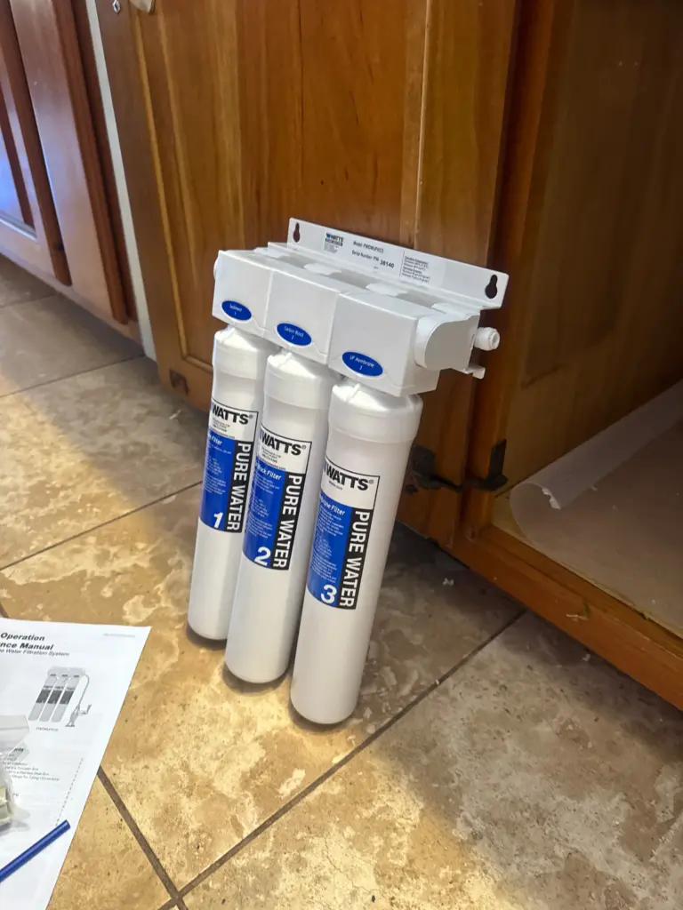 Reverse osmosis filter cartridges ready for replacement