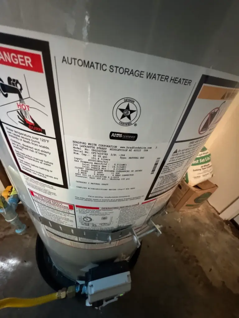 Water heater installed in a residential utility space