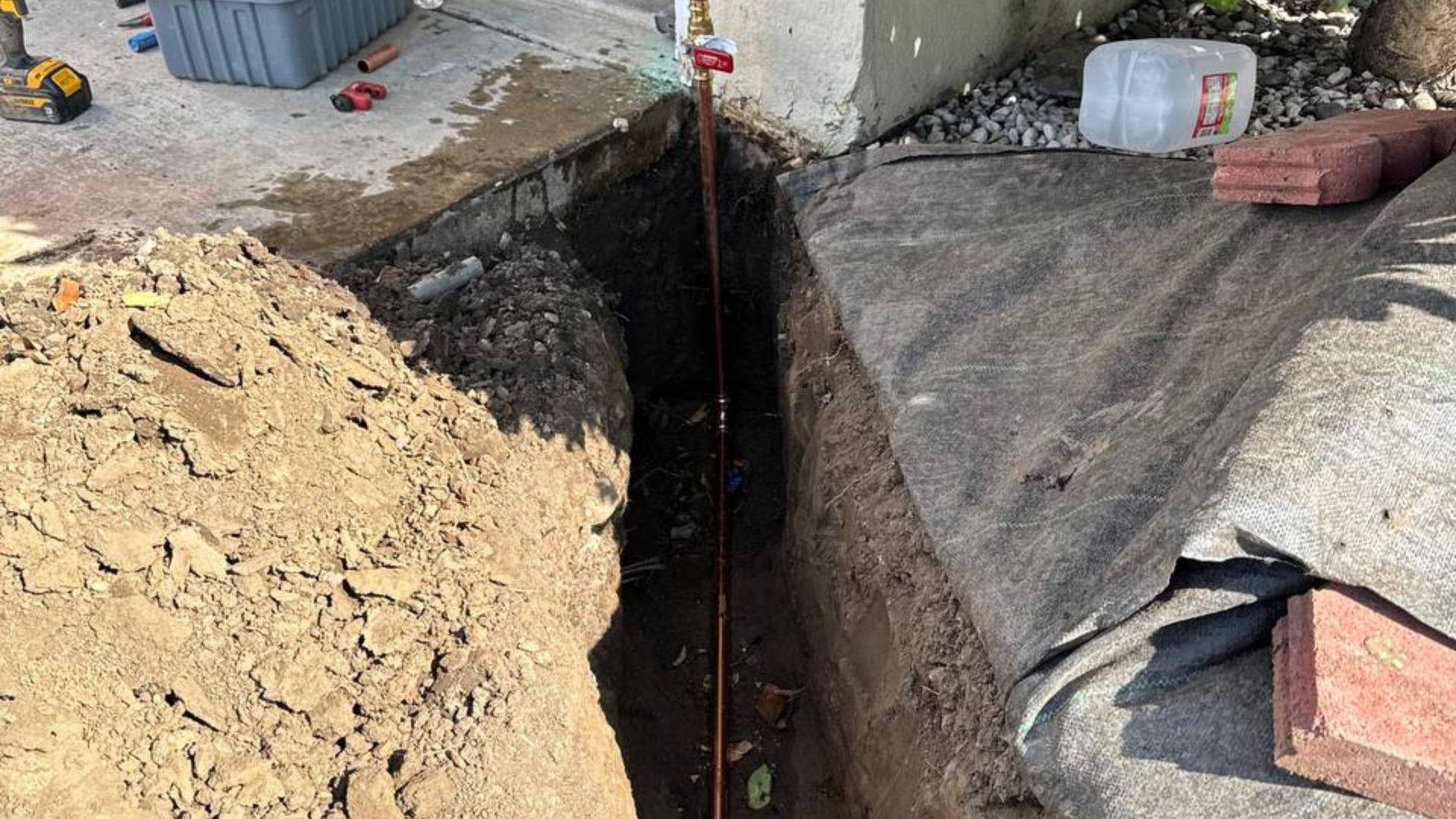 New water line installed in a trench